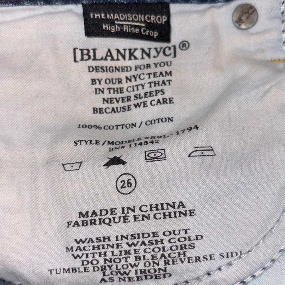 Blank NYC Madison Crop Denim Hi Rise Jean Size 26 Color: Blue - Picture 11 of 11